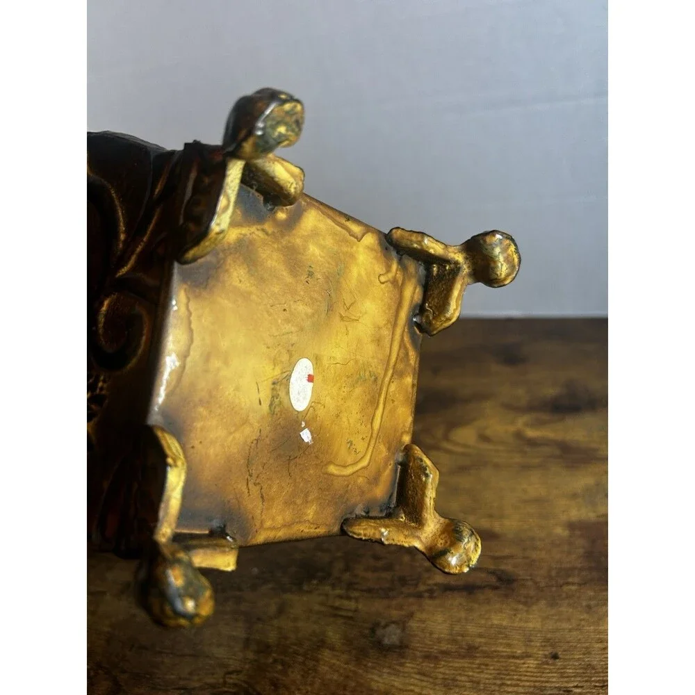 Vintage Embossed Metal Planter Bronze Floral Scroll Footed Cachepot Decor Accent